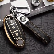 Resim Premium TPU Anahtarlık Kılıfı Nissan Leaf, Micra, Qashqai, J11, J10, X Trail, T32, Versa Note, Patrol için - Metal Klips & Kayışlı Dayanıklı Uzaktan Kumanda Koruyucu, Siyah & Altın Tasarım 