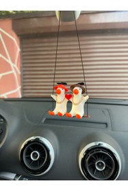 Resim 3dbaydesign AŞK ve SEVGİYİ simgeleyen Altın Zincirli Sallanan Şapkalı Cift Ördek Yeni Trend Dikiz Ayna Süsü 