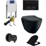 Resim Creavit TP325 Siyah Mat Asma Klozet Set + Duck Yavaş Kapanır Kapak Siyah Mat 5 Parça Set 