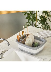 Resim Katlanabilir Bulaşıklık Ve Badya, Akordiyon Kaşıklık Bölmeli Tabaklık Kurutmalık Badya Gri Gri 