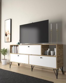 Resim Woodn Love Mia 160 Cm Metal Ayaklı Tv Ünitesi - Konsol - Atlantik Çam - Beyaz / Siyah 