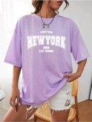 Resim FAVORİST Come True New York Baskılı Oversize Spor Bisiklet Yaka Pamuklu Tshirt 