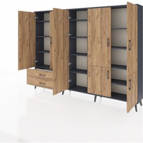 Resim Arges Dolap 12 Raflı 2 Çekmeceli 7 Kapaklı 220x30x163 Antrasit-çam Atlas Çam - Antrasit 