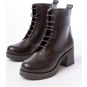 Resim 5109-3025 Kahverengi Bağcıklı Fermuarlı Kalın Topuklu Günlük Kadın Bot Acı Kahverengi 