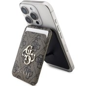 Resim Guess Lisanslı Pu Deri 4g Desenli Metal Büyük 4g Ve Yazı Logolu Standlı Magnetik Kartlık Kahverengi 