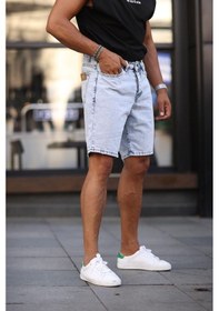 Resim Boyfriend Kot Kapri Rahat Kalıp Kot Şort Buz Mavi 