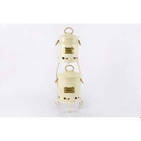 Resim Metal Standlı 2 Katlı Patates Soğan Saklama Kova Krem 