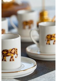 Resim Heda Porselen Origami Fil 12 Parça 6 Kişilik Porselen Kahve Fincan Takımı Kırık Beyaz 