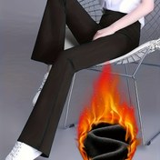 Resim Kadınlar İçin Polar Sıcaklık Flare Paça Yoga Pantolonu - Yüksek Bel Karın Kontrollü, Bot Kesim Ayaklı, Kalınlaştırılmış Yastıklı ve Makinede Yıkanabilir Kumaşlı Spor, Kış Antrenmanı & Günlük Kullanım (Tek Renk, Sonbahar/Kış) 