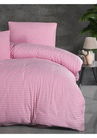 Resim Lastikli Çarşaflı Tek Kişilik Nevresim Takımı Saten Pembe Pembe 