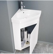 Resim Orka Zag 45 Cm Mdf Beyaz Köşe Banyo Dolabı Alt Modül Ve Lavabo Beyaz 