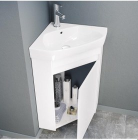 Resim Orka Zag 45 Cm Mdf Beyaz Köşe Banyo Dolabı Alt Modül Ve Lavabo Beyaz 