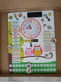 Resim Montessori Almanca Ahşap Saatli Eğitici Takvim Günler, Aylar, Mevsimler, Hava Durumu, Rakamlar 