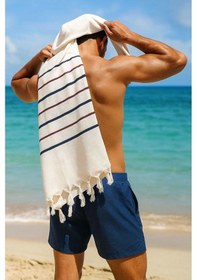 Resim Peştemal Plaj Havlusu %100 Pamuklu 70x150 Cm Beyaz Waves Çok Renkli 