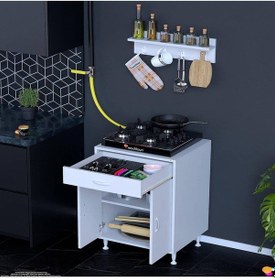 Resim Qplas M Set Ocak Altı Dolap 60x88x48 Cm. Çekmeceli, Kapaklı, Raflı Ve Baharat Raflı Beyaz Dolap Beyaz 