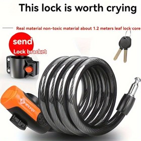 Resim Anahtarlı Yüksek Güvenlik Bisiklet Kablo Kilit, Fırçalanmış PVC Kaplama, Çalıntıya Dirençli, Su Geçirmez, 12mm Kalınlık, 125cm Uzunluk ile Montaj Braketi 