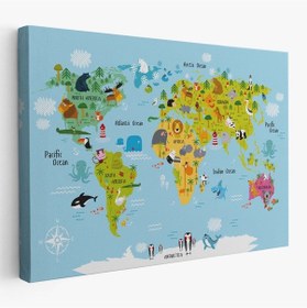 Resim Es10 YS Özel Çocuk Odası Hayvanlar Alemi Dünya Haritası 1007 (125 x 210) 