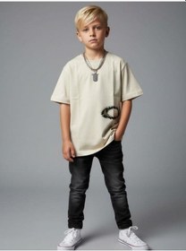 Resim Zekids Erkek Çocuk Minimal Baskılı Pamuklu T-shirt-16892 Taş 