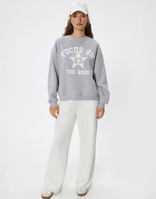 Resim Koton Oversize Bisiklet Yaka Sweatshirt Kolej Baskılı Şardonlu Gri 5wal10187ık Gri 