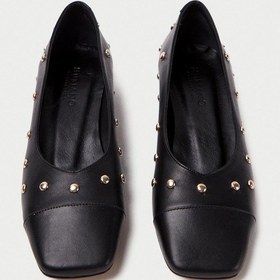 Resim Mubiano Hakiki Deri Collection Kadın Sivri Burun Zımba Detaylı Babet Siyah - Mcsr1006 - S Siyah 