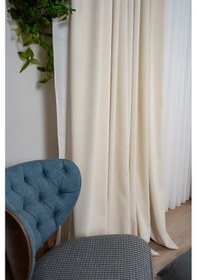 Resim Kadife Dokulu Ada Fon Perde Salon Yatak Odası Krem 