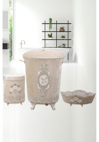 Resim Lisa Vizon 3'lü Çeyizlik Banyo Kirli Çamaşır Sepeti Seti Vizon 