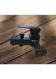 Resim İsaoğlu Yapı Siyah Banyo Bataryası Mat Siyah Kare Banyo Musluğu Pirinç Malzeme Büyük Kare Model Siyah 