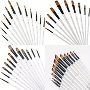 Resim 12 Parça Yağlıboya Fırça Seti, İnci Beyaz Saplı, Sulu Boya ve Düz için Çift Renkli Naylon Kıllı Fırçalar, Yuvarlak, Eğimli, Noktalı Uçlar 