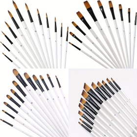Resim 12 Parça Yağlıboya Fırça Seti, İnci Beyaz Saplı, Sulu Boya ve Düz için Çift Renkli Naylon Kıllı Fırçalar, Yuvarlak, Eğimli, Noktalı Uçlar 