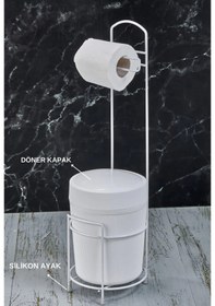Resim Lüks Banyo Mutfak Çöp Kovası Metal Standlı Tuvalet Wc Kağıtlık Beyaz 
