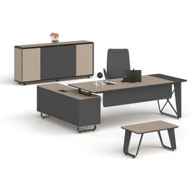 Resim Pierro Ofis Paris Etajerli Yönetici Takımı - Selenit - Füme 