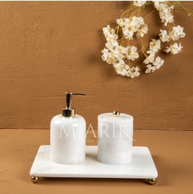 Resim MIARIK DESIGN & DEKORASYON DEKORATİF BEYAZ MERMER AKSESUAR DETAYLI 3 LU BANYO SETİ TAKIMI 