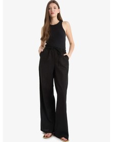 Resim Defacto Wide Leg Çift Cepli Beli Lastikli Standart Boy Keten Karışımlı Siyah Pantolon E1981ax25smbk27 Siyah 