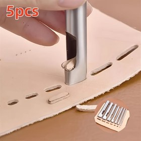 Resim 5 adet oval suni deri delme seti - Paslanmaz çelik, 1.5-9 mm, DIY çantalar, ayakkabılar, kemerler için uygun - Ağır hizmet tipi el aracı kiti-DIY sahte deri yapımı ve el sanatları için ideal seçim 