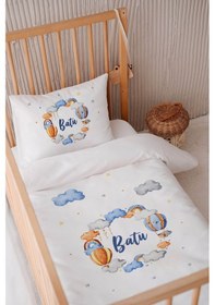 Resim %100 Pamuk Saten Isme Özel Isimli 100x150 Bebek Yatak Nevresim Seti Balon 