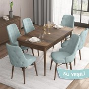 Resim Canisa Concept Iza Serisi, 80 X 132 cm Açılabilir Mdf Masa, Barok Ahşap Desen Mutfak Masa Takımı, 6 Sandalye 