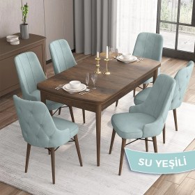 Resim Canisa Concept Iza Serisi, 80 X 132 cm Açılabilir Mdf Masa, Barok Ahşap Desen Mutfak Masa Takımı, 6 Sandalye 