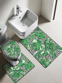 Resim Modern Desenli Dijital Baskı 3’lü Banyo Paspas Takımı Yıkanabilir Kaymaz Tabanlı Klozet Takımı KLZ0051 