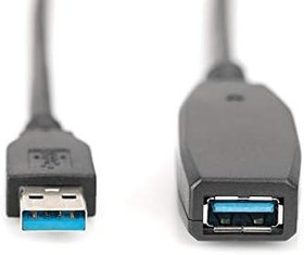 Resim DIGITUS Aktif USB 3.0 Uzatma Kablosu - 10 m - 5 Gbps Aktarım Hızı - Tak ve Çalıştır - Hotswap - LED Fonksiyon Göstergesi - Siyah 