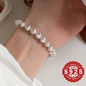 Resim Kadınlar için Günlük Kullanım ve Festival Hediyesi Olarak Uygun - S925 Gümüş Kedigözü Boncuklu Bileklik, Zarif Fırçalanmış Yüzeyli Gümüş Zincir Takı 