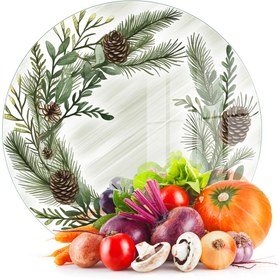 Resim Decovetro Cam Kesme Tahtası ve Sunumluk Yuvarlak Noel Yılbaşı Çelenk Desenli 30 x 30 cm 
