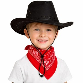 Resim AyrStore Buğz Çocuk Kovboy Şapka Siyah Ve Kırmızı Bandana Seti 