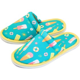 Resim Chochili Kadın Turkuaz Dondurma Desenli Yumuşak Tabanlı Ev Terlik 