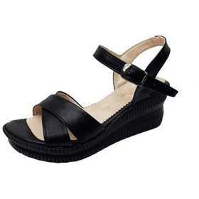 Resim Moda Ayakkabı 0454 Cilt Siyah 7Cm Dolgu Topuk Kadın Sandalet 