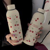 Resim Kiraz Kalp Serisi 500ml/17oz Paslanmaz Çelik Yalıtımlı Tumbler - Sıcak ve Soğuk İçecekler için Çift Duvarlı Vakumlu Seyahat Kupası, Spor Salonu, Açık Hava Aktiviteleri, Kahve için İdeal, Düz Tabanlı Araba Bardağı, Okula Dönüş, Doğum Günü ve Tatil Hediyeleri için Mükemmel, Yaz ve Kış İçecekleri, Şişe 