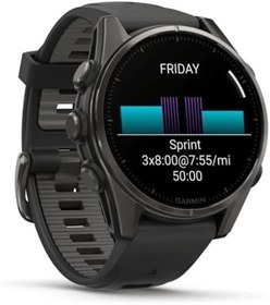 Resim Garmin Fenix 8-43 mm AMOLED Sapphire Karbon gri DLC titanyum Siyah/Gri Silikon Kayışlı 