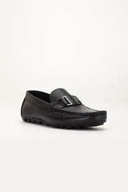 Resim Hakiki Deri Erkek Günlük Loafer Ayakkabı Siyah Metal Tokalı 
