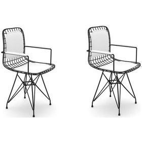 Resim Knsz kafes tel sandalyesi 2 li mazlum syhbyz kolçaklı sırt minderli ofis cafe bahçe mutfak 