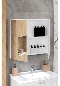 Resim Marvel 80 Cm Banyo Üst Dolabı Banyo Raflı Aynalı Üst Modül Beyaz 