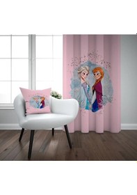 Resim Pembe Elsa Anna Çizim Çocuk Odası Tek Kanat Fon Perde 